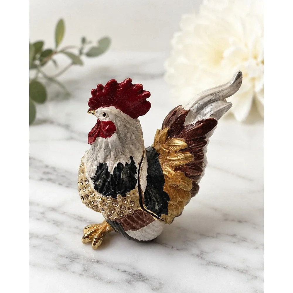 Leonardo Collection Jeweled Rooster Trinket Box Rhinestone Figurine Vintage